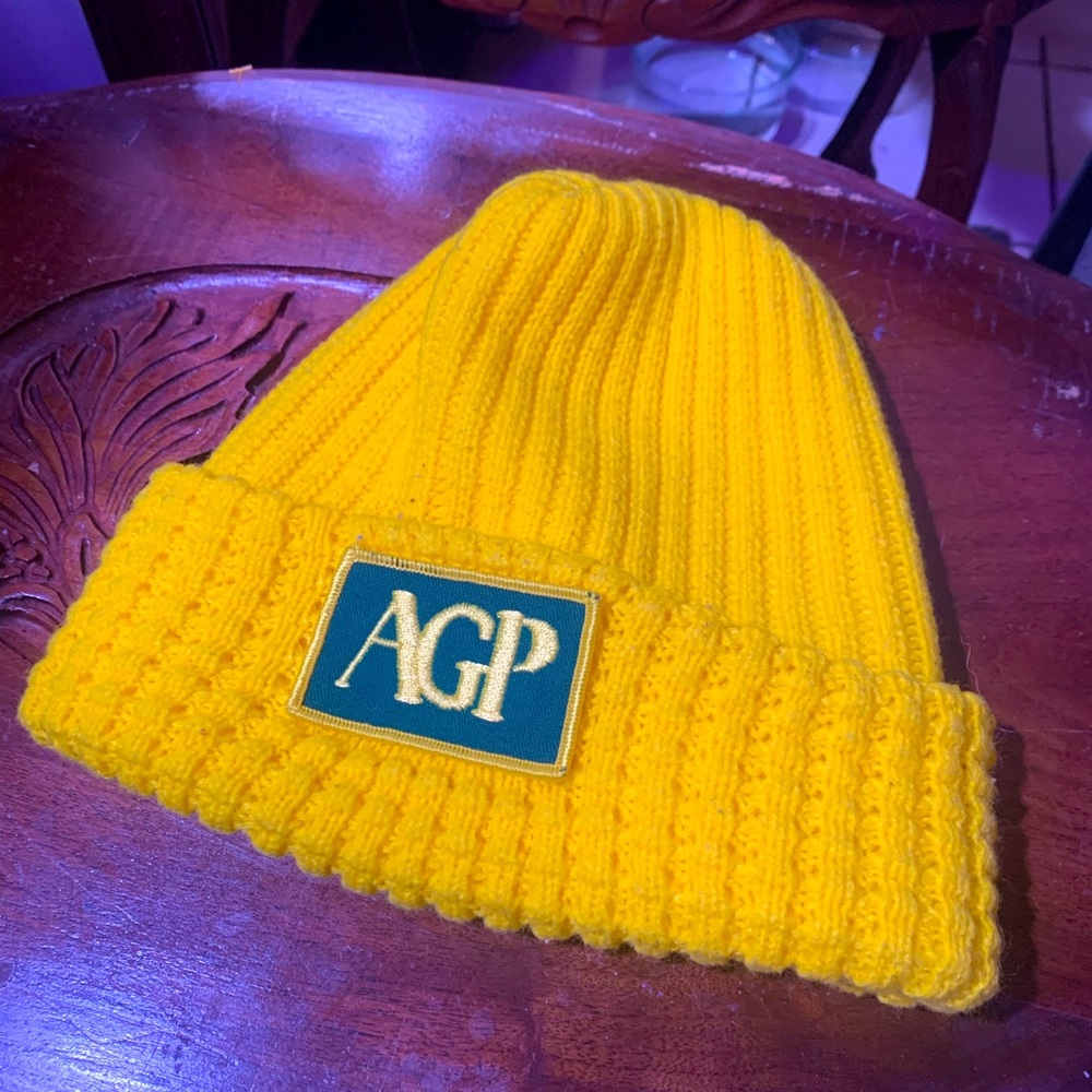 American Golf Pros AGP Vintage Yellow Knit Beanie Winter Hat Yarn